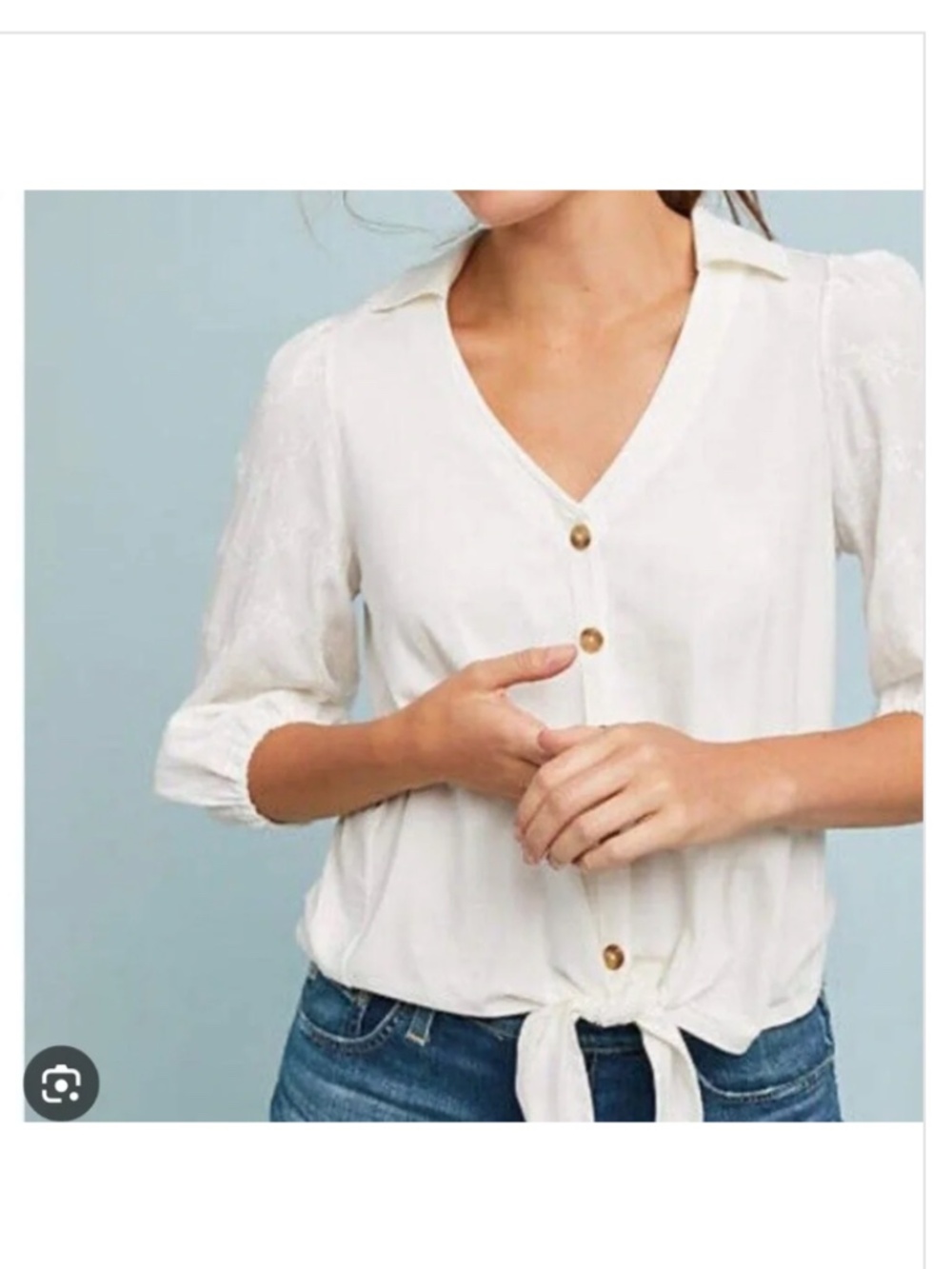 Anthropologie Vanessa Virginia Lenora Tie-Front Button Up Blouse Ivory Size XL